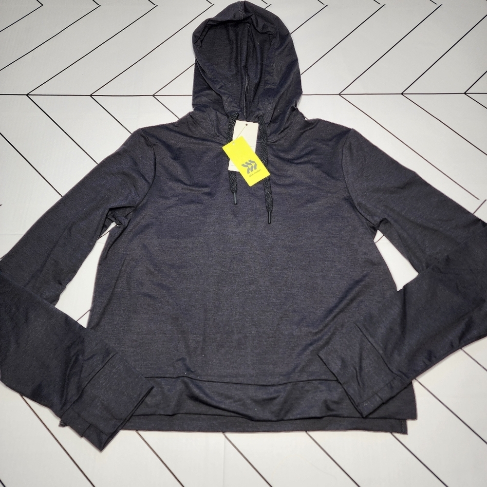 Women's size small All in Motion black long-sleeve pullover shirt with hood.
